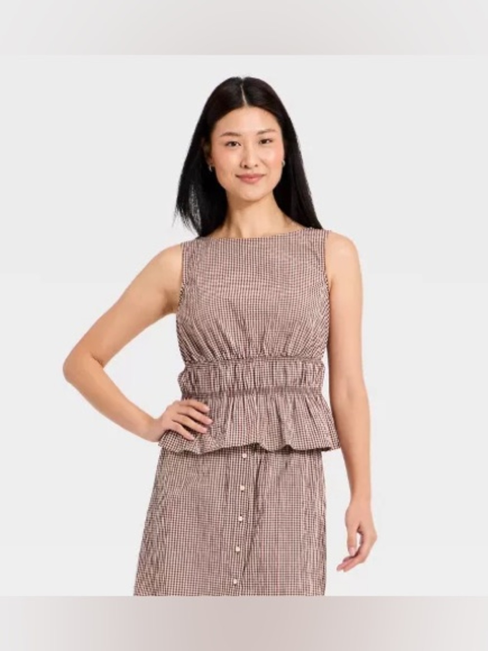 NWT Target Women's Seersucker Peplum Top - A New Day™ Brown Gingham XS